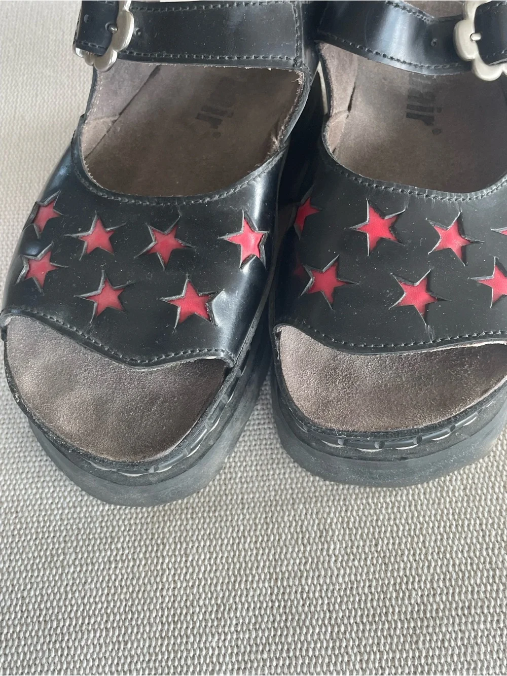 Tredair Black Sandals 1990s Vintage Red Star Cutouts *RARE*